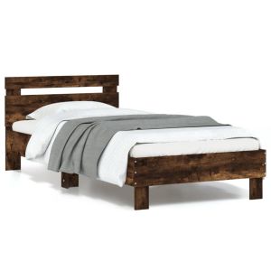 Cama c/ cabeceira/luzes LED 90x190 cm carvalho fumado seaw1480