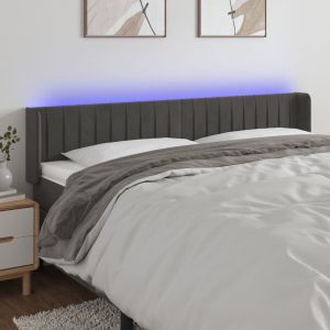 Cabeceira cama c/ luzes LED veludo 203x16x78/88cm cinza-escuro ptob9114