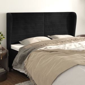 Cabeceira de cama c/ abas veludo 203x23x118/128 cm preto ptob7966