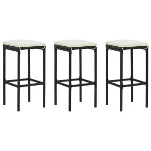 vidaXL taburetes de cocina con cojines 3 uds ratán sintético negro