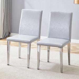 Cadeira de jantar em pu - conjunto de 2 - cinzento claro e prateado - 90 cm