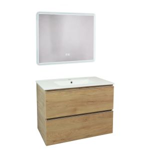 Móvel de banho trendy - 80 cm - madeira - 2 gavetas - espelho athena