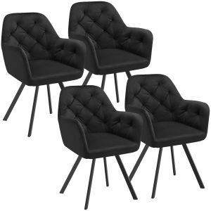 4 cadeiras de sala de jantar 360º , apoio de braços e de terciopelo, preto