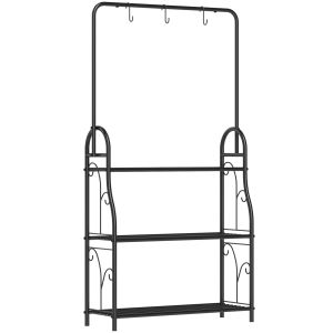 Suporte para plantas 3 níveis metal preto 137cm com ganchos