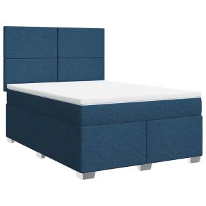 vidaXL cama box spring con colchón tela azul 140x190 cm