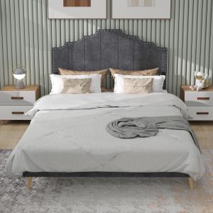 Cama com arrumação 160x200cm cinzenta, base baixa e cabeceira