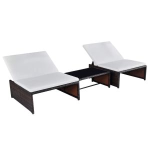 vidaXL sillas de jardín reclinables con mesa 2 uds ratán pe marrón