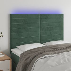 Cabeceira de cama c/ LED veludo 144x5x118/128 cm verde-escuro ptob5451