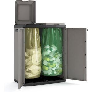 Keter armário split reciclagem, resina, 2 sacos, cinza, 68x39x85 cm.