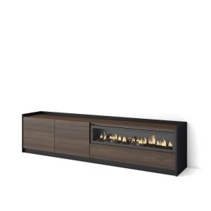 Móvel de tv, 207x37x50cm, carvalho escuro e preto, lareira eléctrica rf4379