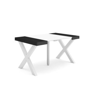 Mesa extensível, 140x90x73cm, branco e preto, pés de madeira rf2724