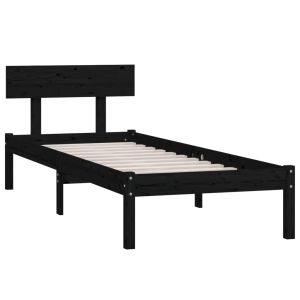 vidaXL estructura de cama individual pequeña sin colchón madera negro