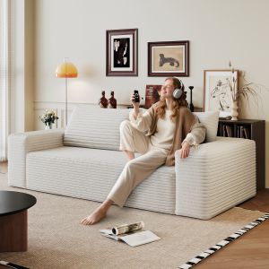 Sofá modular em tecido canelado branco creme sem montagem