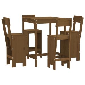vidaXL mesa y taburetes altos de jardín 5 pzas madera pino marrón miel