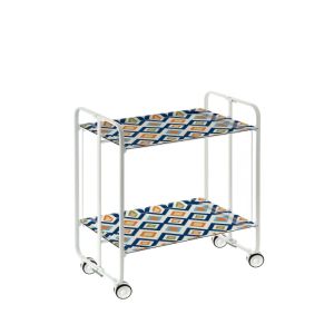 Carrinho de serviço dobrável bauhaus, armação de metal branco, 2 bandejas