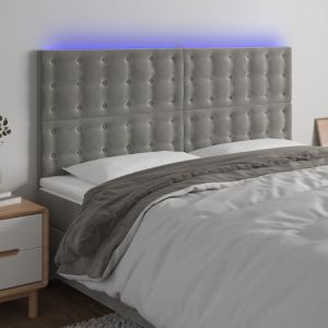 Cabeceira de cama c/ LED veludo 160x5x118/128 cm cinza-claro ergft5614