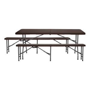 Conjunto de mesa dobrável com efeito rattan e 2 bancos de 180cm 7house