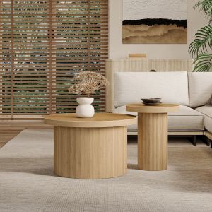 Mesa de centro dupla redonda natural 46x66x66cm