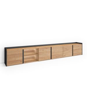 Móvel de tv, 309x35x50cm, carvalho e preto, LED rf4711