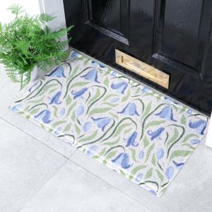 Felpudo felpudo para exterior con diseño de campanillas azules (70 x 40 cm)