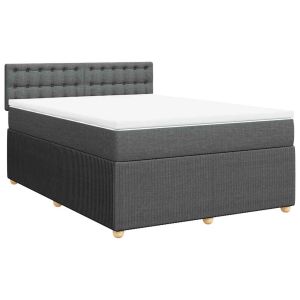 vidaXL cama box spring con colchón tela gris oscuro 140x190 cm