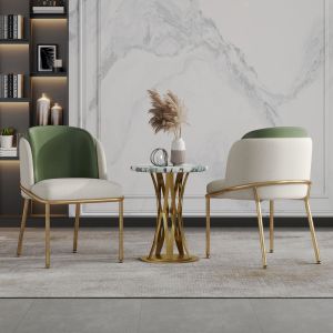 Cadeira de jantar minimalista verde dourado em metal e madeira