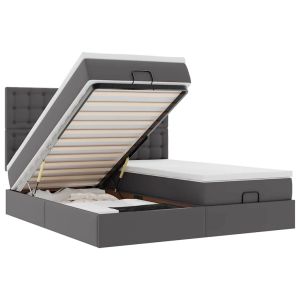 vidaXL cama otomana colchón y LED cuero sintético gris 180x200 cm