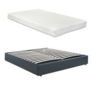 Cama estofada nola pele sintética + colchão 160x200 cm preta [en.casa]