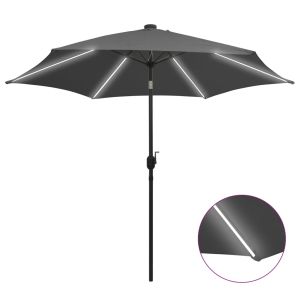 Guarda-sol jardim c/ luzes LED/poste alumínio 300 cm antracite ergft2951