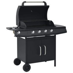 Churrasqueira/grelhador/barbecue a gás 4+1 zonas de cozinhar preto
