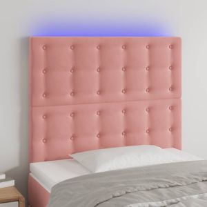 Cabeceira de cama c/ luzes LED veludo 90x5x118/128 cm rosa ptob1443
