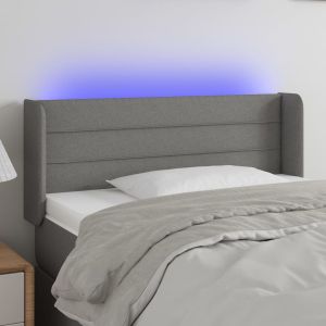 Cabeceira cama c/ luzes LED tecido 93x16x78/88cm cinza-escuro ptob7468