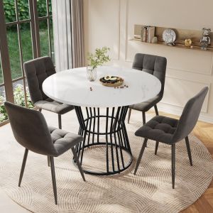 Conjunto mesa de jantar redonda 5 peças em mdf e veludo multicolor 100 cm