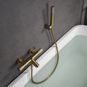 Misturador termostático para banheira e ducha ouro em latão e zama pvd