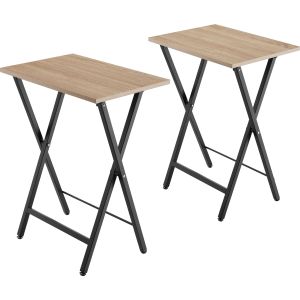 Set de 2 mesas auxiliares de estilo industrial dobráveis madeira clara