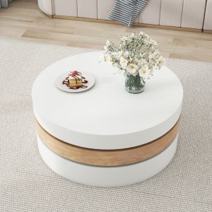 Mesa de centro giratória redonda branco e natural 35,1x60x60cm