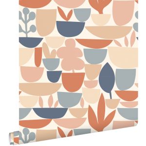 Estahome papel de parede cerâmica e plantas terracotaeazul 50 x 900 cm