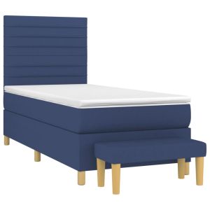 vidaXL cama box spring con colchón tela azul 90x200 cm