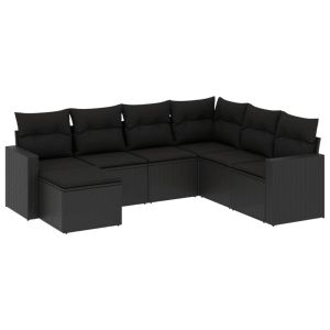 vidaXL set de comedor de jardín 7 pzas y cojines ratán sintético negro