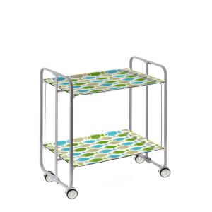 Carrinho de serviço dobrável bauhaus, armação de metal cinza, 2 bandejas