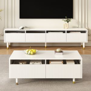 Móvel para televisão + mesa de centro, branco + dourado