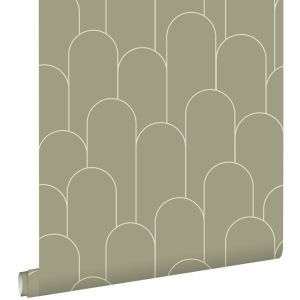 Estahome papel de parede motivo art deco verde caqui 50 x 900 cm