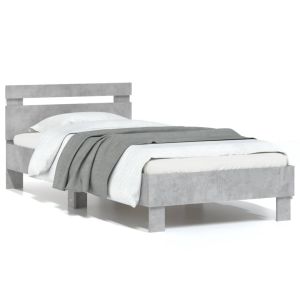 Cama c/ cabeceira/luzes LED 75x190cm cinza cimento seaw4154