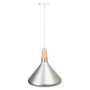 Candeeiro de teto em madeira e metal prateado 27x27x30
