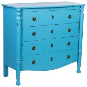 Cômoda de madeira lacada azul envelhecida com 4 gavetas 100x40x90h cm