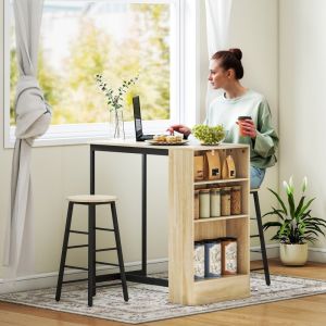 Conjunto de mesa alta com 2 bancos e arrumação - preto - efeito carvalho