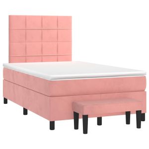 vidaXL cama box spring con colchón terciopelo rosa 120x190 cm