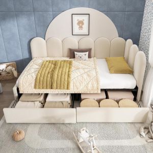 Cama de dia com 2 gavetas e estrado de ripas 90x190 cm bege