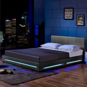 Cama LED asteroid 160 x 200 cm gris oscuro – con somier de láminas
