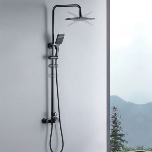 Coluna de chuveiro - misturador mecânico - preto - altura ajustável 90-124